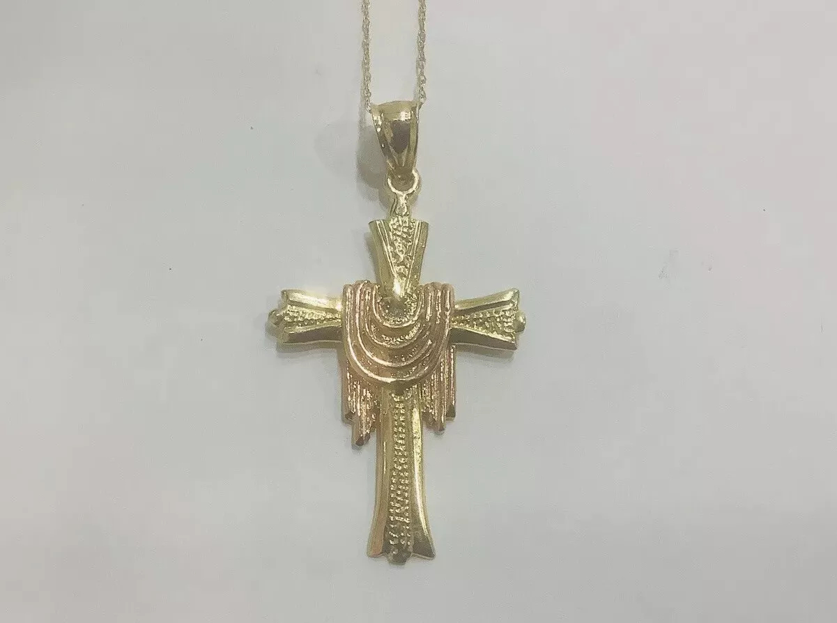 Italian Gold Medium Size Cross Pendant, necklace 18” - Image 2