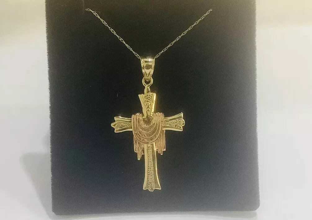 Italian Gold Medium Size Cross Pendant, necklace 18” - Image 3