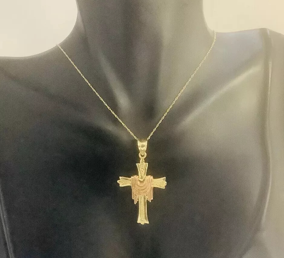 Italian Gold Medium Size Cross Pendant, necklace 18” - Image 4