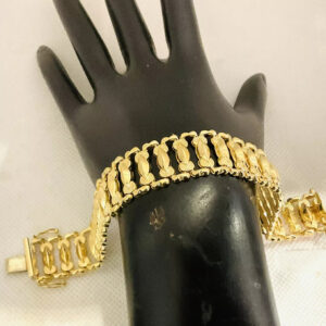 Italian Gold Etched Cut Statement Bracelet 7.5”