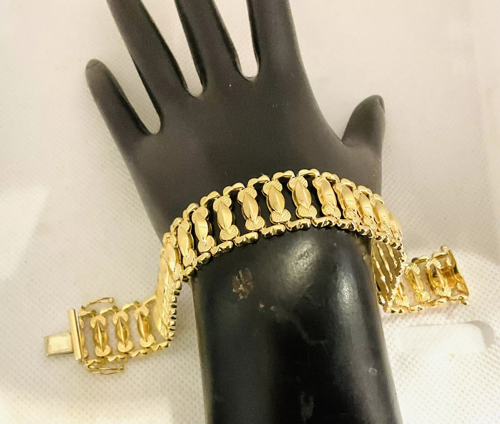 Italian Gold Etched Cut Statement Bracelet 7.5”