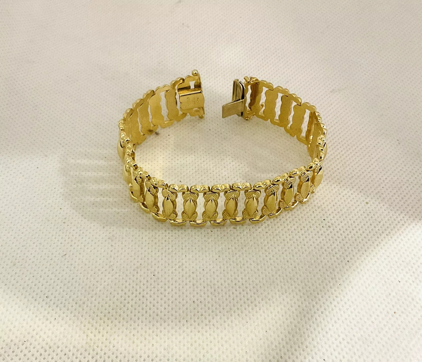 Italian Gold Etched Cut Statement Bracelet 7.5” - Image 2