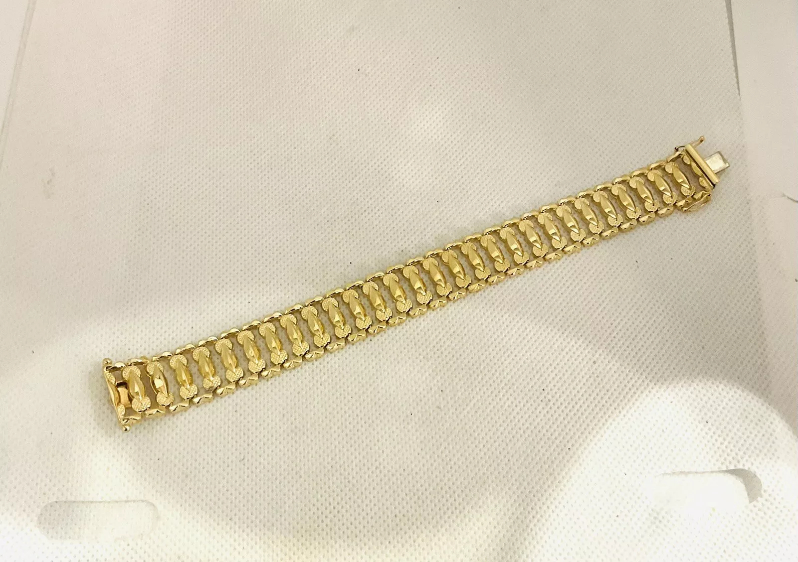 Italian Gold Etched Cut Statement Bracelet 7.5” - Image 3