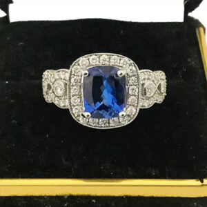 2ct Tanzanite Diamond 14k White Gold Statement Gemstone Ring Size 7
