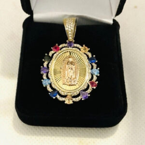 14k Gold Multi Color CZ Guadalupe Medium Size Pendant