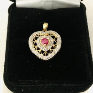 14k Gold Ruby Diamond Medium Size Heart Pendant