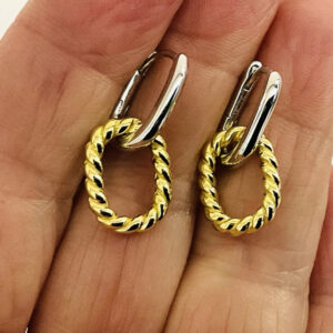 Sterling Silver Two Tone Hoop Dangle Earrings