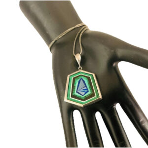 Sterling Silver Inlay Intarsia Large Pendant Featuring Malachite And Opal