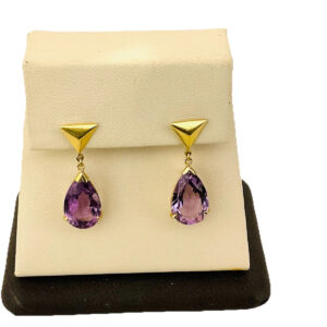 18k Gold Facetted Dangle Pear Shape Dangle Post Earrings