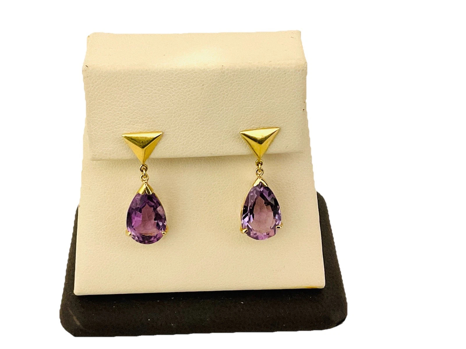 18k Gold Facetted Dangle Pear Shape Dangle Post Earrings