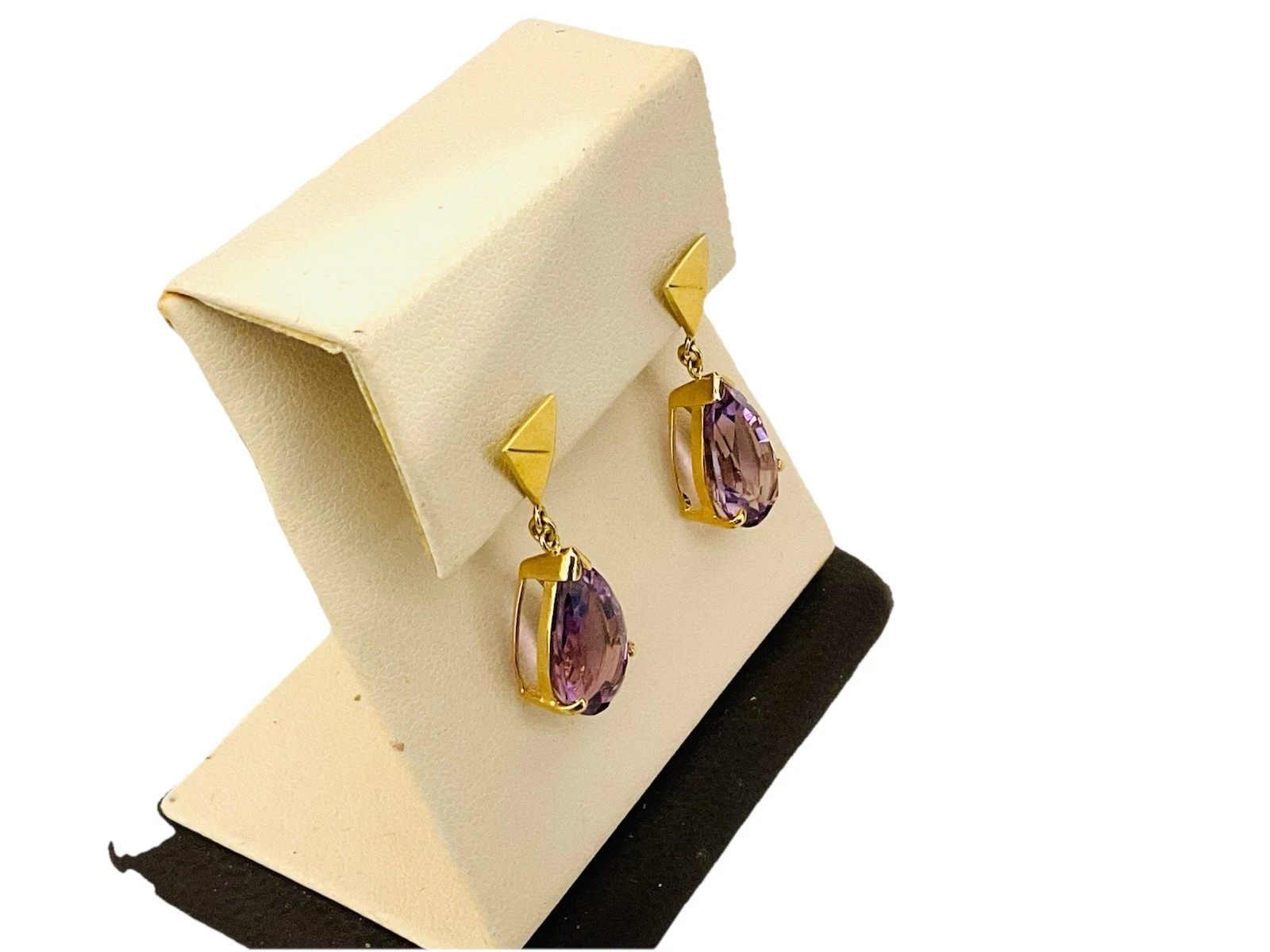 18k Gold Facetted Dangle Pear Shape Dangle Post Earrings - Image 2