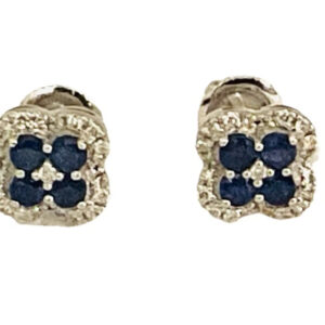 Blue Sapphire Diamond 10k White Gold Earrings Studs