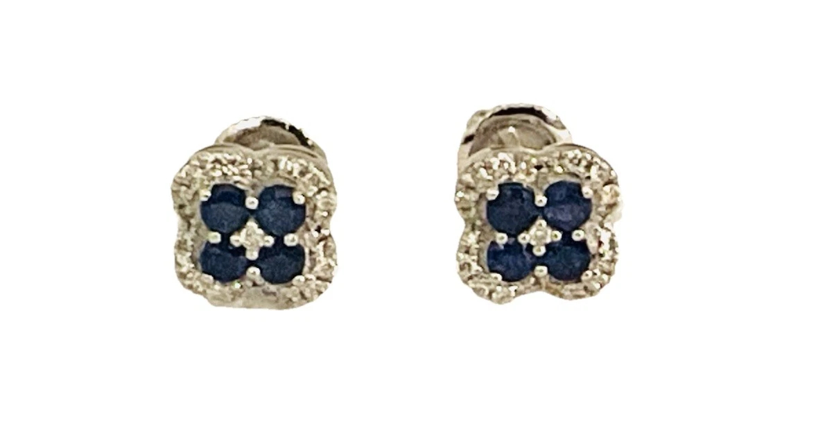 Blue Sapphire Diamond 10k White Gold Earrings Studs