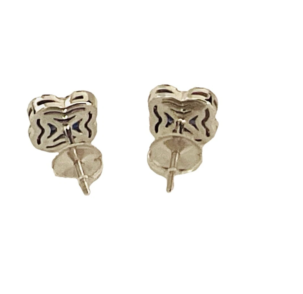 Blue Sapphire Diamond 10k White Gold Earrings Studs - Image 3
