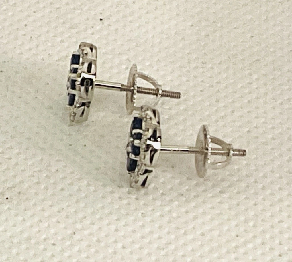Blue Sapphire Diamond 10k White Gold Earrings Studs - Image 4