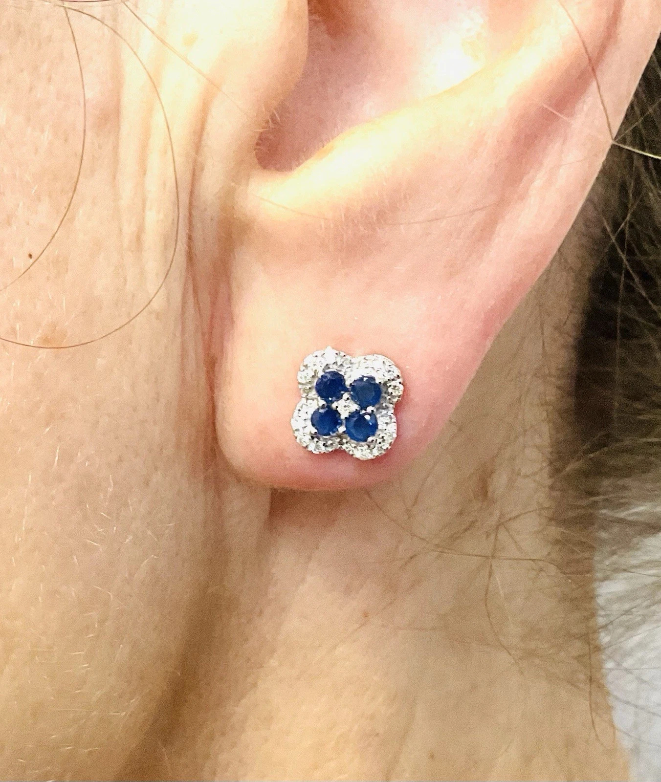 Blue Sapphire Diamond 10k White Gold Earrings Studs - Image 5