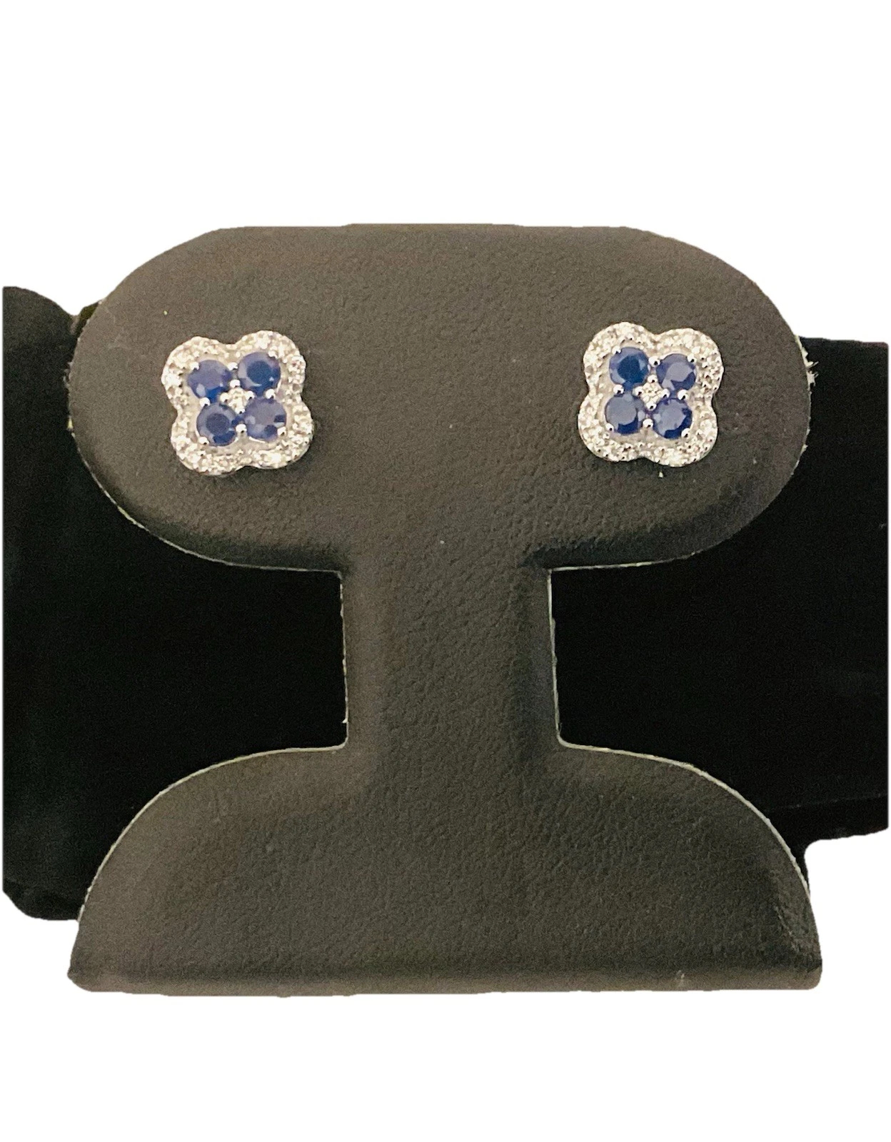 Blue Sapphire Diamond 10k White Gold Earrings Studs - Image 6